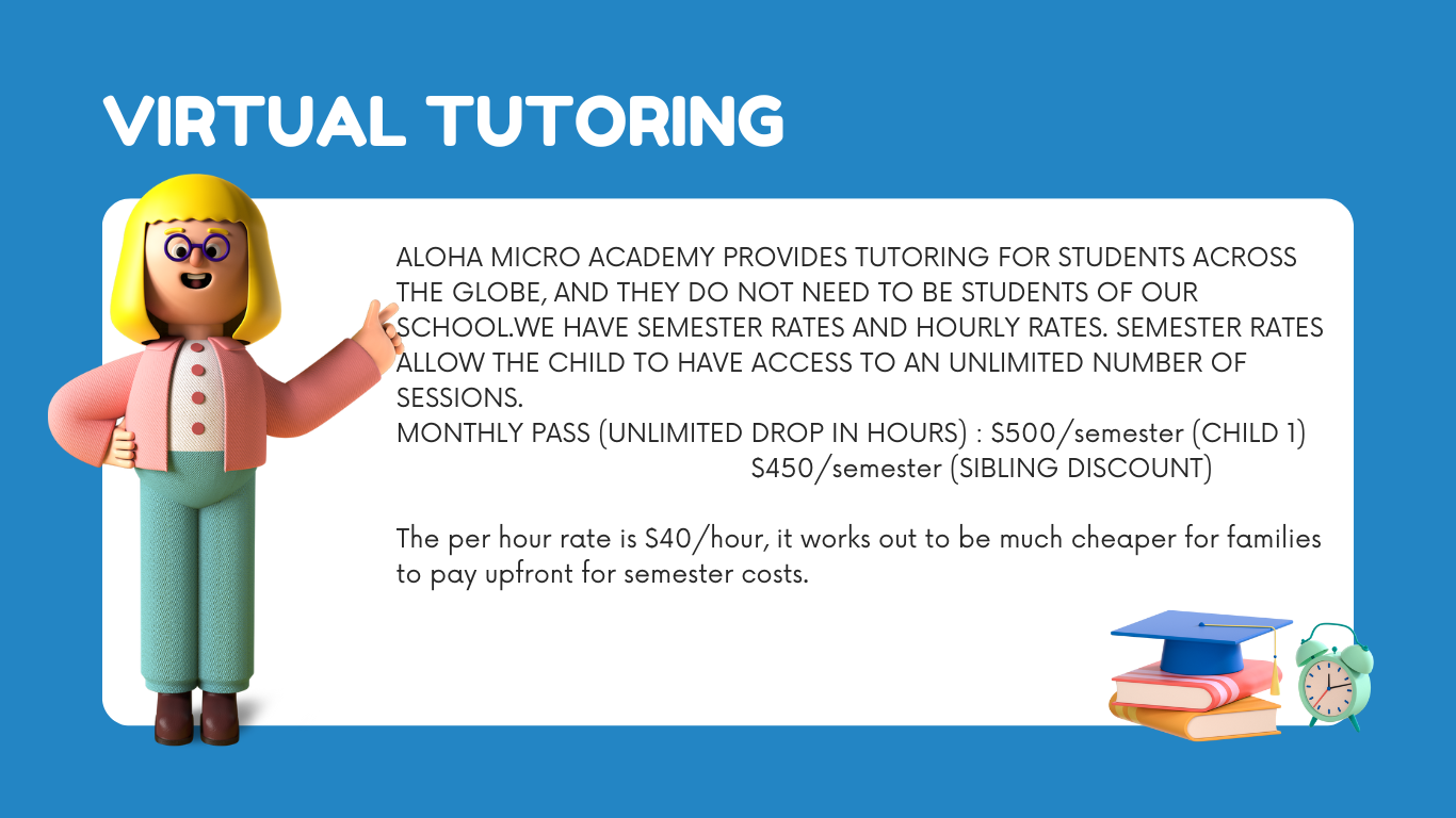 VIRTUAL TUTORING SEMESTER LONG, ANY GRADE, 1 ON 1 STUDENT SESSIONS